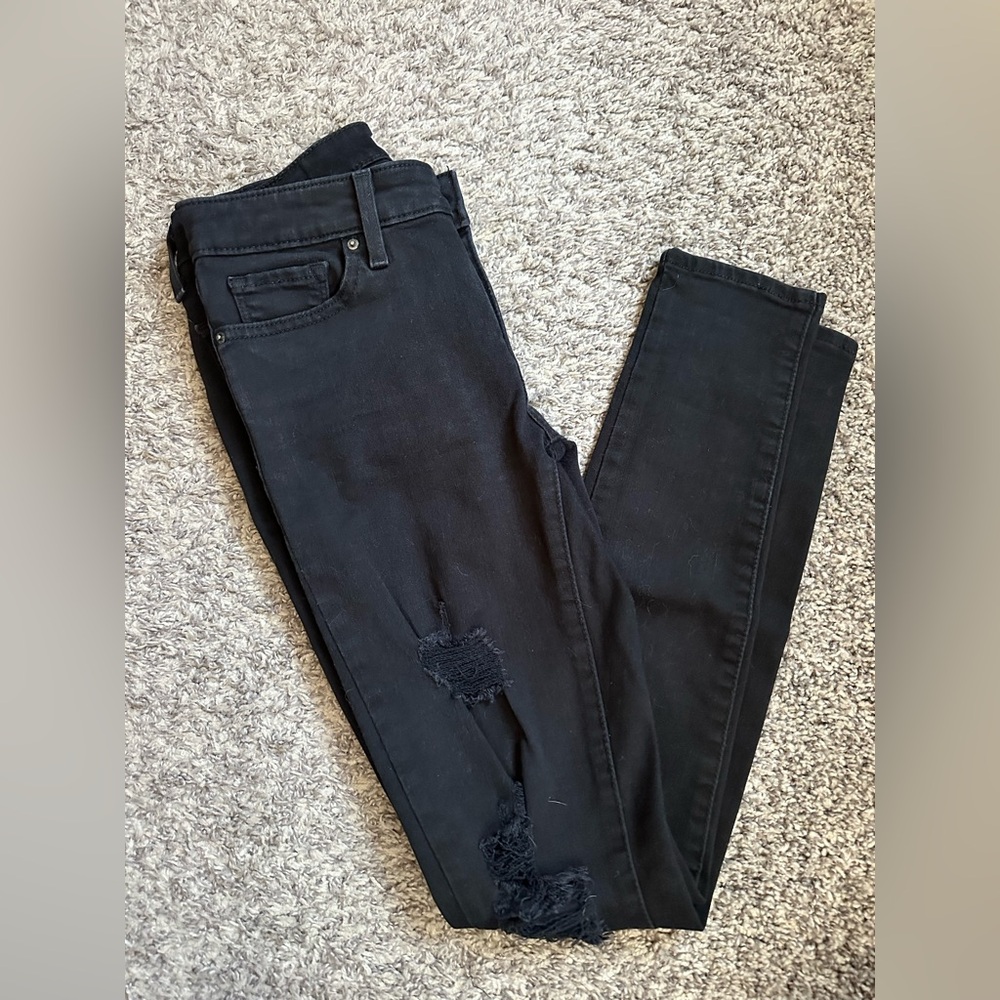 Levi 711 Skinny Black Distressed Women Jeans